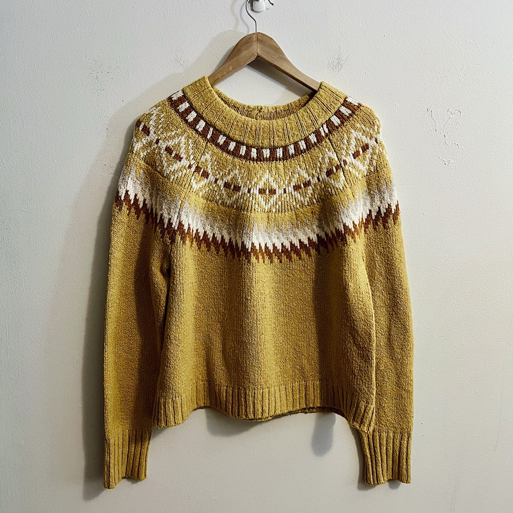 American Eagle Outfitters Yellow Fair Isle Crewneck Sweater